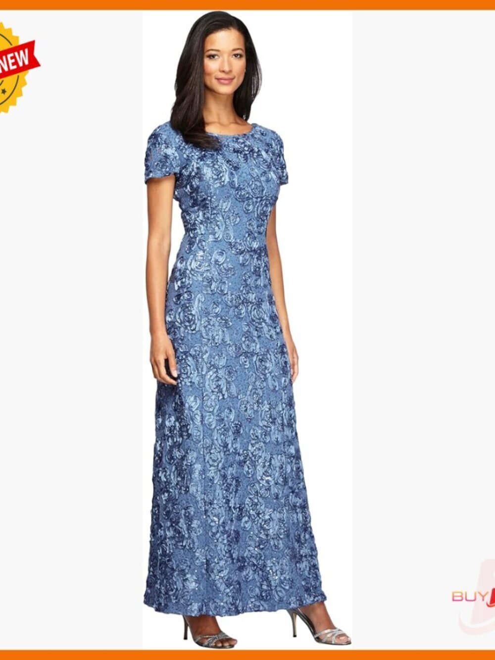 Long Formal Dress with Short Sleeves and Sequin Detail for Mother of the Bride